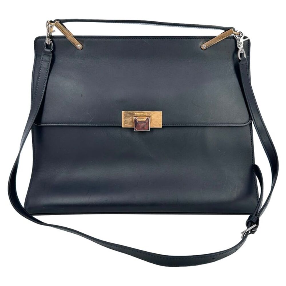 Balenciaga Medium Le Dix Cartable Top Handle Bag in Black Leather